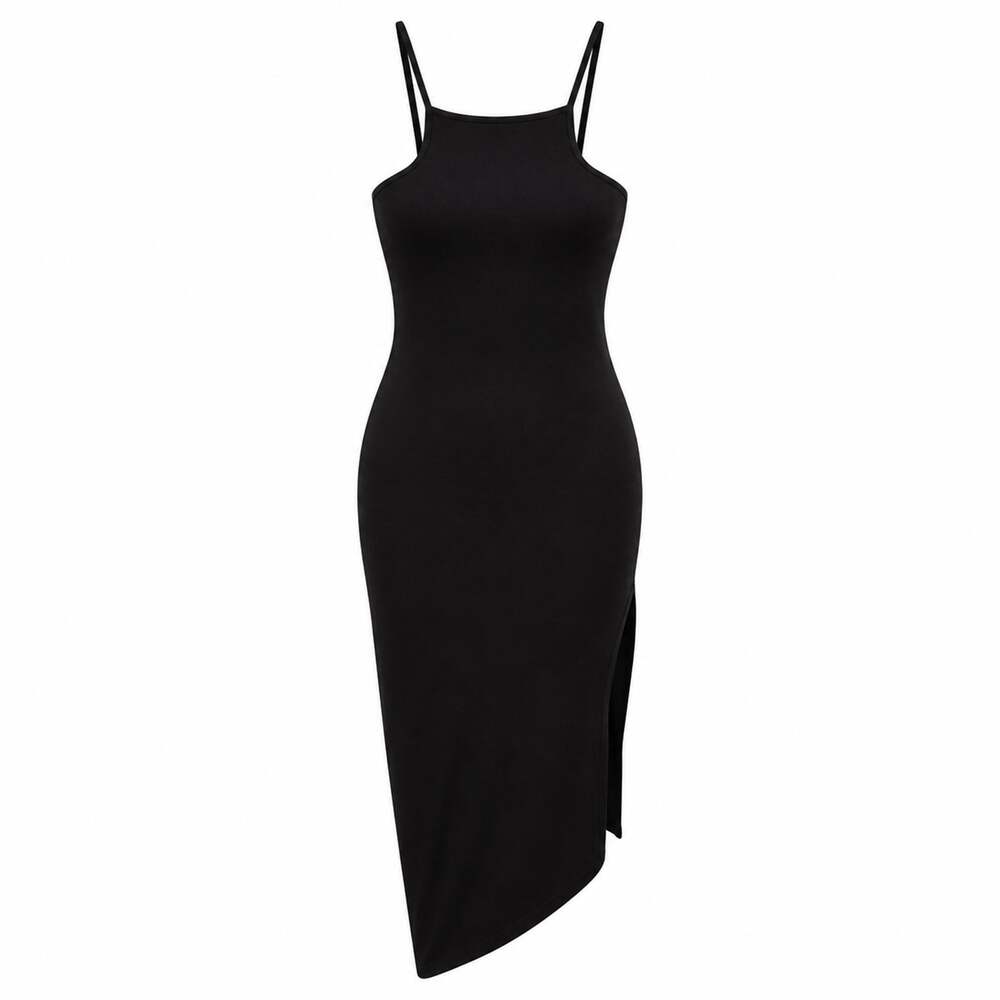 Express Bodycon Midi Dress Black Womens XS Spaghetti Strap Asymmetrical Y2K Sexy